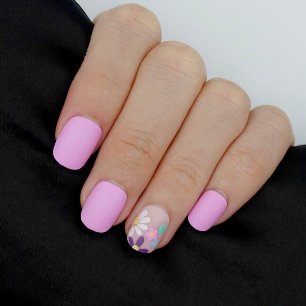 Hot Pink Press on nails flowers Fake Nails